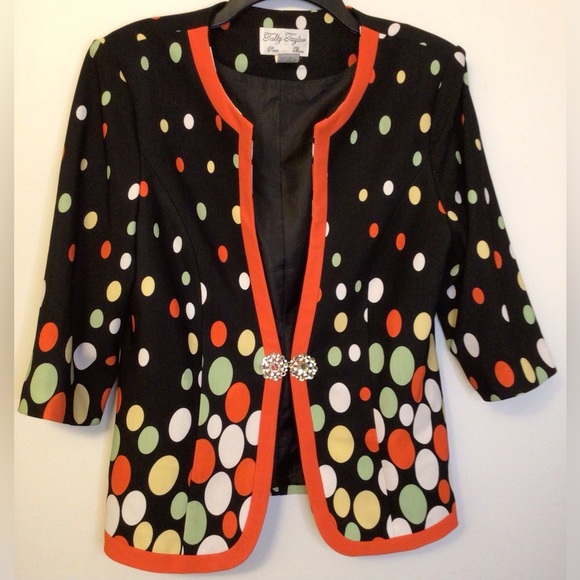 Vintage Tally Taylor brown orange blazer Jacket faux Diamond Closure size 12 - Picture 1 of 8